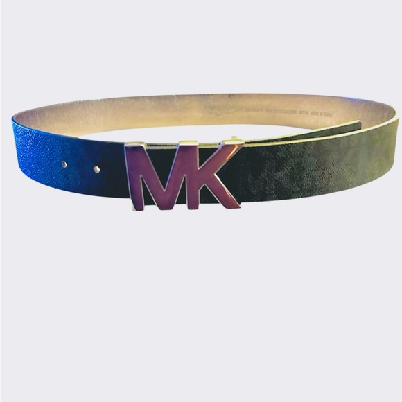 Michael Kors Women’s Size M Black MK Logo Silver Hardware Belt - Picture 4 of 6